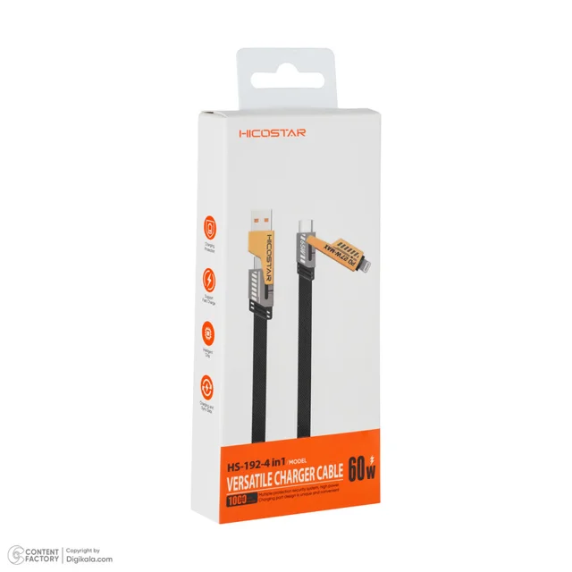 کابل تبدیل USB-C/USB به لایتنینگ/USB-C هایکواستار مدل HS-192-4 in1 60w طول 1 متر 101715923
