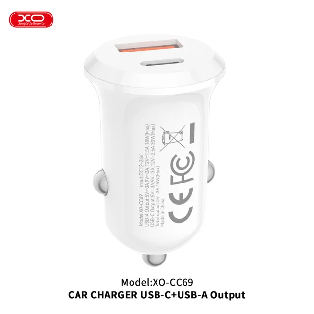 شارژر فندکی 15 وات دو پورت ایکس او مدل CC69 101709585