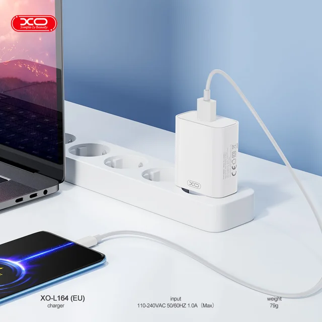 شارژر دیواری 30 وات ایکس او مدل L164 EU به همراه کابل تبدیل USB-C به USB 101710020