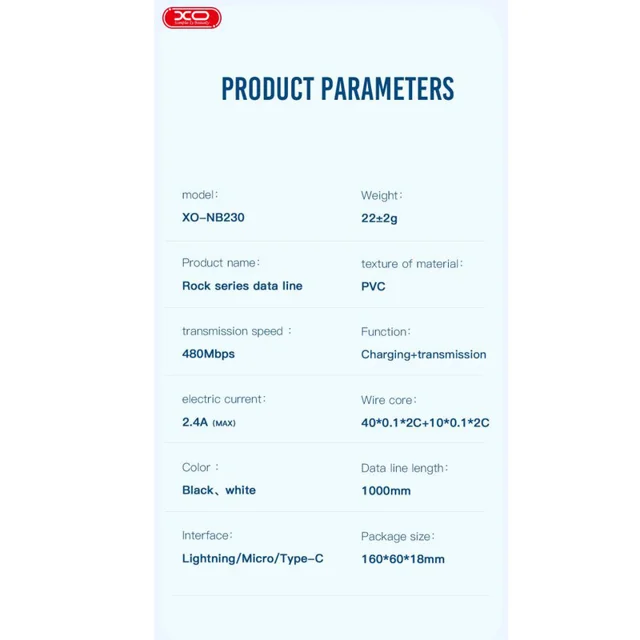 کابل تبدیل USB به USB-C ایکس او مدل nb230 طول 1 متر 101709966