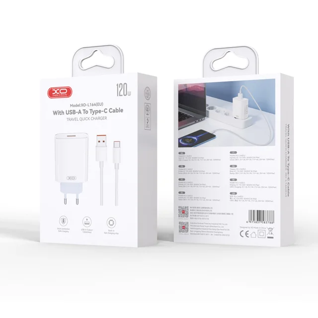 شارژر دیواری 30 وات ایکس او مدل L164 EU به همراه کابل تبدیل USB-C به USB 101710019